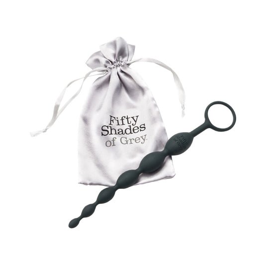 Fifty Shades of Grey Pleasure Intensified silicone anal beads with retail packaging.